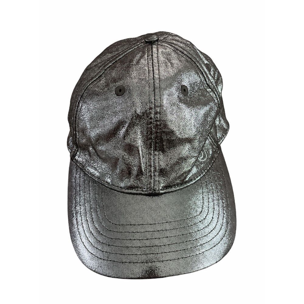 Disney Parks Sparkly Silver Metallic Embroidered Mickey Adjustable Strap Hat Cap